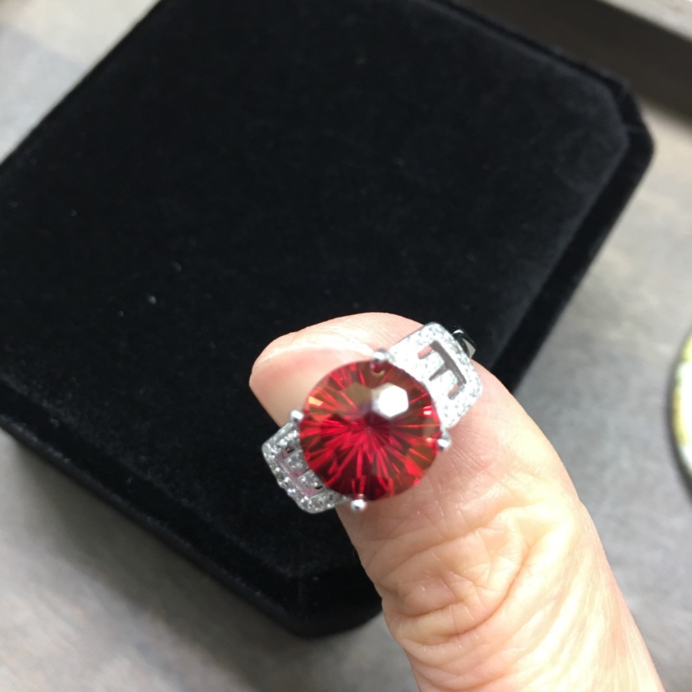 Certified 11.5 CT Red Topaz Ring Necklace Set RARE - Picture 9 of 17